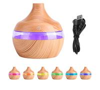 300 ml USB Humidificador Aromaterapia Difusor de Aceites Esenciales Humidificador Bebé Seguridad 7-Color LED, Humidificador de Grano de Madera Perfecto para La Habitación de Los Niños Hogar Oficina