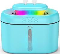 Humidificador dormitorio, niebla fría de 2 l con boquilla de 2 vías con temporizador, plantas humidificador, fonction d'arrêt automatique et veilleuse pour soulager la sécheresse（Azul）