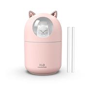 Humidificador, mini humidificador de niebla fría con luz nocturna, portátil, 300 ml, alimentado por USB, 2 modos para dormitorio, oficina, viajes (rosa)