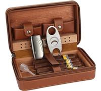 Humidificador portátil de cuero de viaje con cortador de puros y humidificador, absorbe la humedad y es transpirable, cómodo de sostener