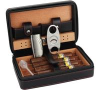 Humidificador portátil de cuero de viaje con cortador de puros y humidificador, absorbe la humedad y es transpirable, cómodo de sostener