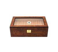 Humidor de cigarros con higrómetro y humidificador Caja de humidificador de cigarros con tapa de vidrio - Humidor de escritorio de cedro que puede contener 50 cigarros