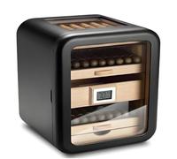 Humidor de puros de lujo Regalo para hombre Capacidad para 110 puros Con 4 cajones Armario de madera de cedro Con higrómetro digital Humidificador(Black)