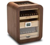 Humidor de puros de madera de nogal Con techo de cristal transparente 5 cajones Caja de almacenamiento forrada de cedro Capacidad para hasta 110 puros Regalo para hombres(Walnut)