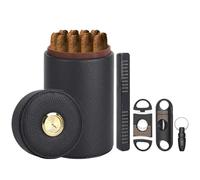 Humidor de puros de viaje con cortador de puros y juego de perforadores, forro de madera de cedro, higrómetro y humidificador de puros, regalos para hombres, estuche de cuero para puros para