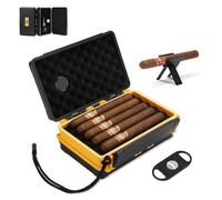 Humidor de Viaje para Puros, Estuche Humidor con Cortador de Puros, Soporte, Higrómetro y Humidificador - Capacidad para 5 Puros 50RG - Set de Regalo para Hombres (Amarillo)