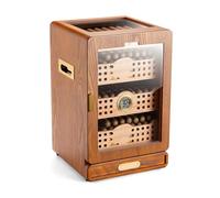 Humidor para Puros Armario de Mesa con Tapa de Cristal para 150 Puros Revestimiento de Cedro, Higrómetro y Humidificador Cajón para Accesorios para Hombres Día del Padre Cumpleaños