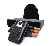 Humidor puros,Estuche para 3 Cigarrillos,Estuche de cigarro,cortador de acero inoxidable de primera calidad incluido,Cuero de PU de cocodrilo