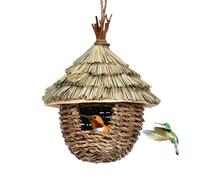 Hummingbird House - Natural Reed Grass Hanging Nest, Hand Woven Bird Hut Shelter, Ventilated Rustic Design | Decorative Roosting Nest For Garden Tree Outdoor Birds