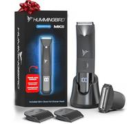 HUMMINGBIRD MK5 - Recortadora de vello púbico para hombre, hoja de cerámica, sin rasguños, sin corte, recortadora de bolas, impermeable, recargable por USB-C, pantalla LED, base de carga y bolsa de