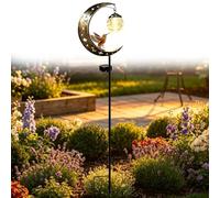 Hummingbird Moon Solar Garden Stake Light,Waterproof Half Moon Crackle Glass Led Light with Metal Stake Ornament,No Wiring Required,for Outside Yard Patio Lawn Decor，1