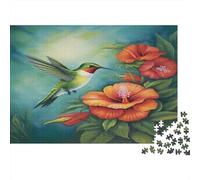 Hummingbird Near Flowers-Nature Painting Style Vibrant 1000 Piece for Adults Women Hummingbird with Red Flowers Fun and Challenging Family Game & Gift 70x50cm/1000pcs