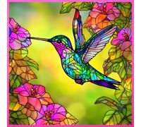 HUMMINGBIRD SEASIDE BEACH COTTAGE GARDEN STAINED GLASS ART DESIGN * SQUARE JOURNAL Notebook Diary Coastal Bird Watching Lover: ֍8x8 ... SHOWER FAVOR/BIRTHDAY/HOUSEWARMING GIFT