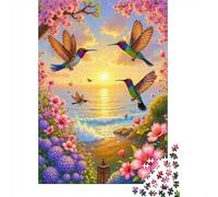 Hummingbirds Sunset Rompecabezas Ocean Sakura View 1000 Piezas Papel Reciclado para Mujeres, Regalos para Hombres Rompecabezas Juego Educativo Y Desafiante 38x26cm/1000pcs