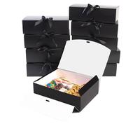 HummingBox Juego de 16 cajas de regalo negras - Cajas de regalo para regalos y regalos en bodas, cumpleaños y más - Cajas de regalo negras fáciles de montar con tapas y cierre de cinta - Cajas