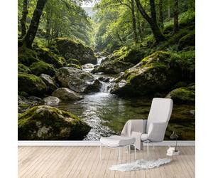 Hummockly Mural de pared de tamaño personalizado, Emerald Mossy Creek | Tela texturizada autoadhesiva activada por agua, alternativa extraíble para despegar y pegar para sala de estar, dormitorio