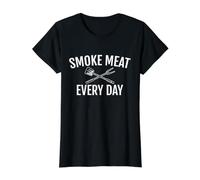Humo Carne Todos los días Divertido Barbacoa ahumador diseño Camiseta gráfica económica, Mujer, Negro, XL