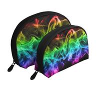 Humo Colorido Abstracto Negro, Bolsa de Maquillaje de Concha, Monedero pequeño para Mujer, Bolsa de artículos de tocador, Bolsa de cosméticos, 2 Piezas