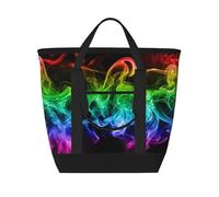 Humo colorido abstracto negro,Bolsas de almuerzo de gran capacidad, bolsa de mano térmica para mujeres, hombres, trabajo, picnic, viajes.