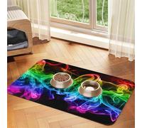 Humo Colorido Abstracto Negro,Tapete para Comida de Mascotas, manteles Individuales de Cuero sintético para Gatos y Perros,40x60cm