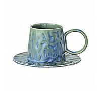 HUMOCHUSON Mug Juego De Taza De Café Y Platillo De Gres Retro De 245 Ml, Taza De Té De La Tarde Con Flores Y Café Con Leche Para El Hogar