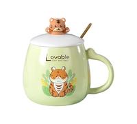 HUMOCHUSON Mug Taza De Cerámica De 400 Ml Con Diseño De Tigre, Ideal Como Recuerdo Para El Hogar, Con Tapa Y Cuchara, Y Caja De Regalo Con Osito De Peluche - Verde