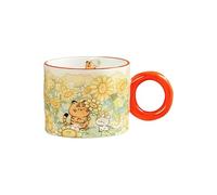 HUMOCHUSON Taza Con Asa Taza De Agua De Cerámica De 450 Ml Con Dibujos De Animales Pintados A Mano Con Tapa De Silicona Y Cuchara De Acero Inoxidable Para Revolver En Caja De Regalo Para Mujer