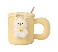HUMOCHUSON Taza De Cerámica De Dibujos Animados De Color Amarillo Cremoso Con Colador De Té Y Tapa De Cuchara, Taza De Café Femenina De Color Crema Apta Para Horno Microondas - Oveja