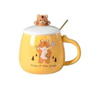 HUMOCHUSON Taza GrandeTaza De Cerámica De 400 Ml Con Diseño De Tigre, Ideal Como Recuerdo Para El Hogar, Con Tapa Y Cuchara, Y Caja De Regalo Con Osito De Peluche (Amarilla).