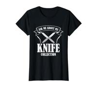Humor coleccionista de Cuchillos Pregúntame sobre mi colección de Cuchillos Cita Camiseta gráfica económica, Mujer, Negro, M
