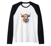 Humor Crazy Bull Farm - Arte Colorido de Acuarela Camiseta Manga Raglan