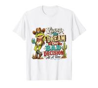 Humor de Rana Vaquera: Vive el Sueño con Decisiones Locas Camiseta gráfica económica, Hombre, Blanco, L