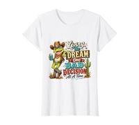 Humor de Rana Vaquera: Vive el Sueño con Decisiones Locas Camiseta gráfica económica, Mujer, Blanco, XS