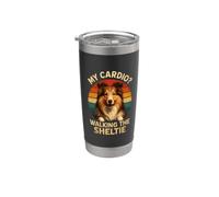 Humor del dueño de un perro Sheltie My Cardio Walking the Sheltie Retro Vaso térmico de acero inoxidable de doble pared
