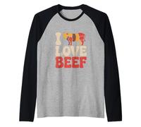 Humor Divertido de Animales de Granja I Love Beef Camiseta Manga Raglan