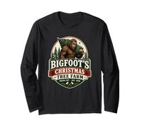 Humor Divertido y Vintage de Bigfoot's Christmas Tree Farm sobre Sasquatch Manga Larga