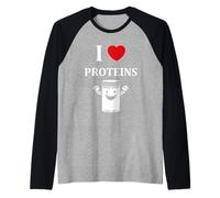 Humor Protein Bodybuilding Sport Amour i Love Proteins Camiseta Manga Raglan