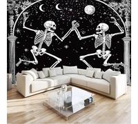 Humorístico Cielo Estrellado Calavera Luna Fotomurales no Tejido Gris, 200 x 140 cm Papel Pintado Decoración de Pared moderna, Murales póster efecto 3D, Decorativos Murales para Salón TV Pared