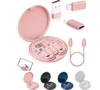 Humorous 9 in 1 Cable Case, 9 in 1 Cable Case, USB Adapter Multicharging Cable Case, Multi-Functional Compact Cable Card, 60w Fast Charge USB Type-C Micro Cable (Pink)