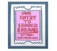 Humorous Bathroom Wall Art Pink and Blue Retro Funny Sign Singing In The Shower Canvas Print for Bathroom Decor(Framed,12x18inch(30x45cm))