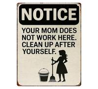Humorous Clean Up Notice Retro Metal Sign for Office Workshop Garage Warehouse Break Room 8 X 12 in
