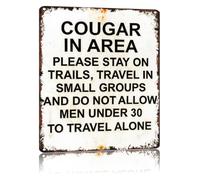 Humorous Cougar Metal Sign Wild Cat Caution Poster Wall-Art for Porch Indoor Outdoor Home Decor 8 X 12 inch