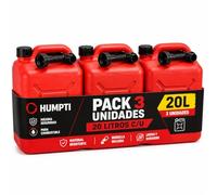 Humpti Garrafa Gasolina 20L Homologada Pack de 3 - Bidón Combustible Plástico con Visor de Nivel - Bidones para Gasolina y Gasoil Homologados 60 Litros