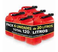 Humpti Pack 6 Garrafas Gasolina y Gasoil 20L Homologadas UN - Bidón de Combustible con Cánula Flexible Antigoteo y Visor de Nivel - 120 Litros de Capacidad - Estanqueidad Reforzada - Rojo