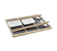 Humpti - Set de Sushi 7 Piezas | Platos de Pizarra, Palillos Japoneses, Soportes y Bandeja | Hecho en Bambú, Pizarra y Porcelana | Apto para Lavavajillas | Regalo Original y Elegante