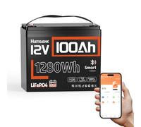 Humsienk Batería Solar de Litio LiFePO4 12V 100Ah, con Bluetooth, 1280Wh y BMS Inteligente, 10 años Vida útil y protección Baja Temperatura, Ideal para caravanas, Barcos y Camping