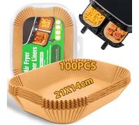 HUMTEOXI Papel para Freidora de Aire Doble, 100 Piezas 21x14cm papel air fryer rectángulo,Molde Papel Desechable Antiadherente con Cecotec/Masterpro/Ninja AF300EU/ AF400EU