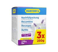 HUMYDRY Recambios 3x250g Lavanda. Bolsas Antihumedad para Deshumidificador sin enchufe. Absorbe humedad y evita moho, olores y condensación. Fragancia lavanda para espacios pequeños hasta 8m²