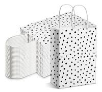 Humyoun 24 bolsas de regalo de lunares pintados en negro, bolsas de papel con asas, diseño de lunares, para envolver regalos para baby shower, boda, fiesta de cumpleaños