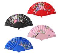 HUNANBANG 4 abanicos plegables japoneses de flores orientales para iglesia española para boda, regalo vintage, recuerdos de fiesta, decoración de bricolaje, regalo retro, tamaño 8 1/4 pulgadas al por